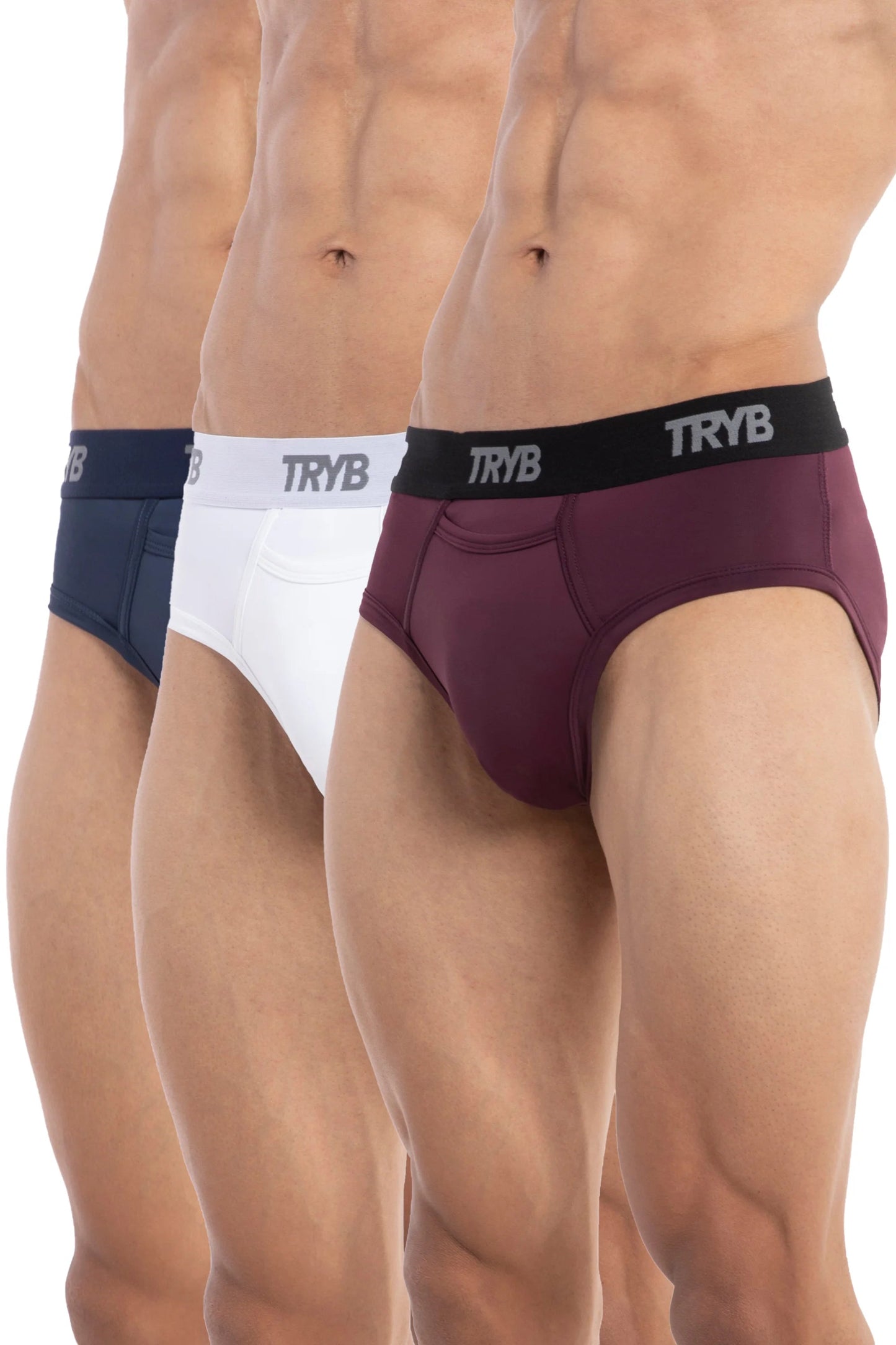 Trybwear ACTIV – Briefs (3 Pack) Armada Marine - White Smoke - Grape Vine / S