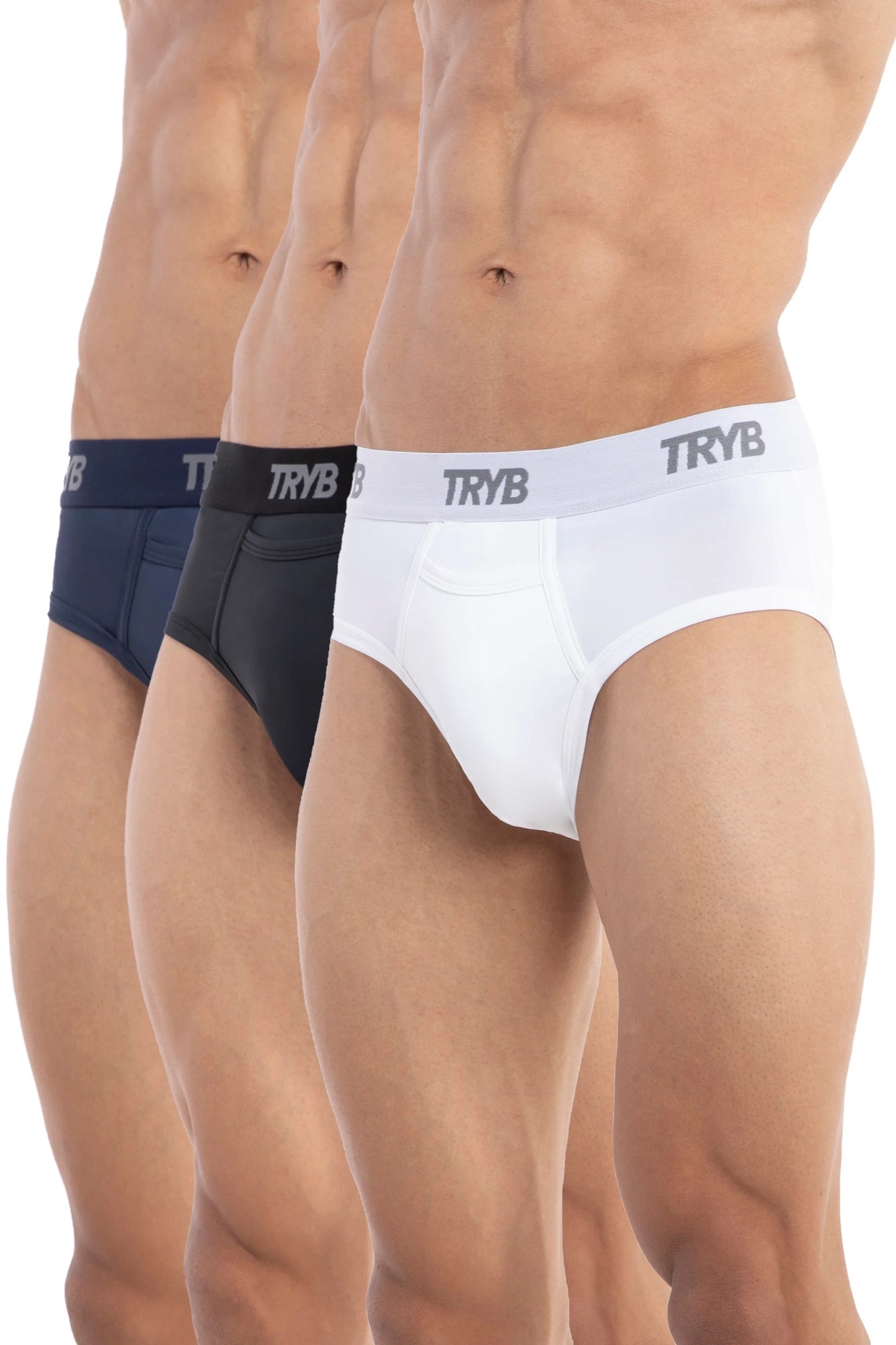 Trybwear ACTIV – Briefs (3 Pack) Armada Marine - White Smoke - Midnight Black / S