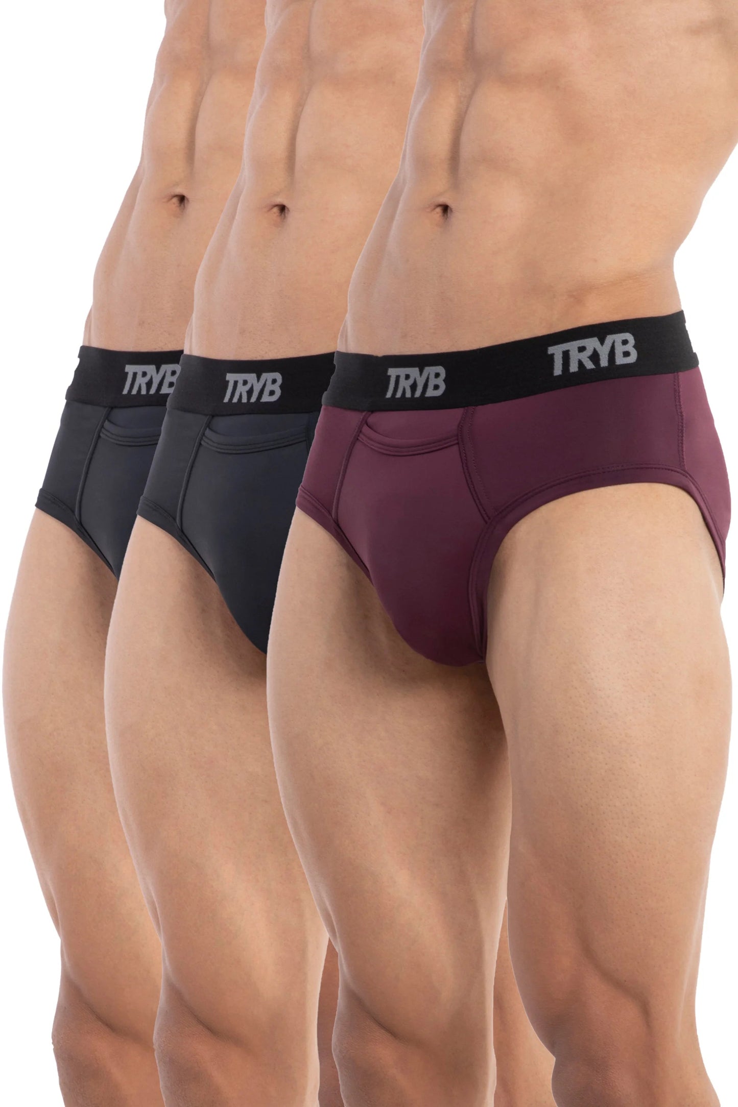 Trybwear ACTIV – Briefs (3 Pack) Midnight Black - Grape Vine - Midnight Black / S