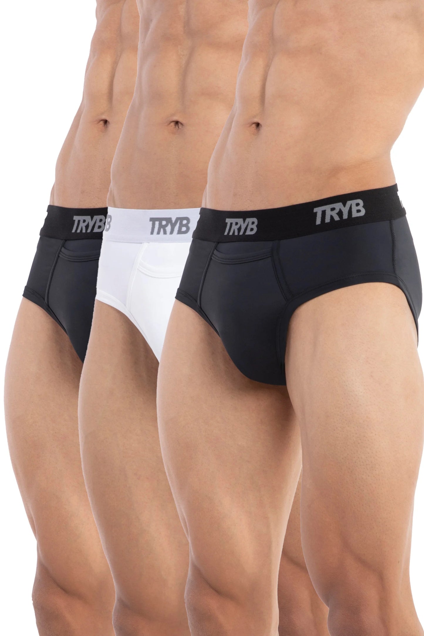 Trybwear ACTIV – Briefs (3 Pack) Midnight Black - White Smoke - Midnight Black / S