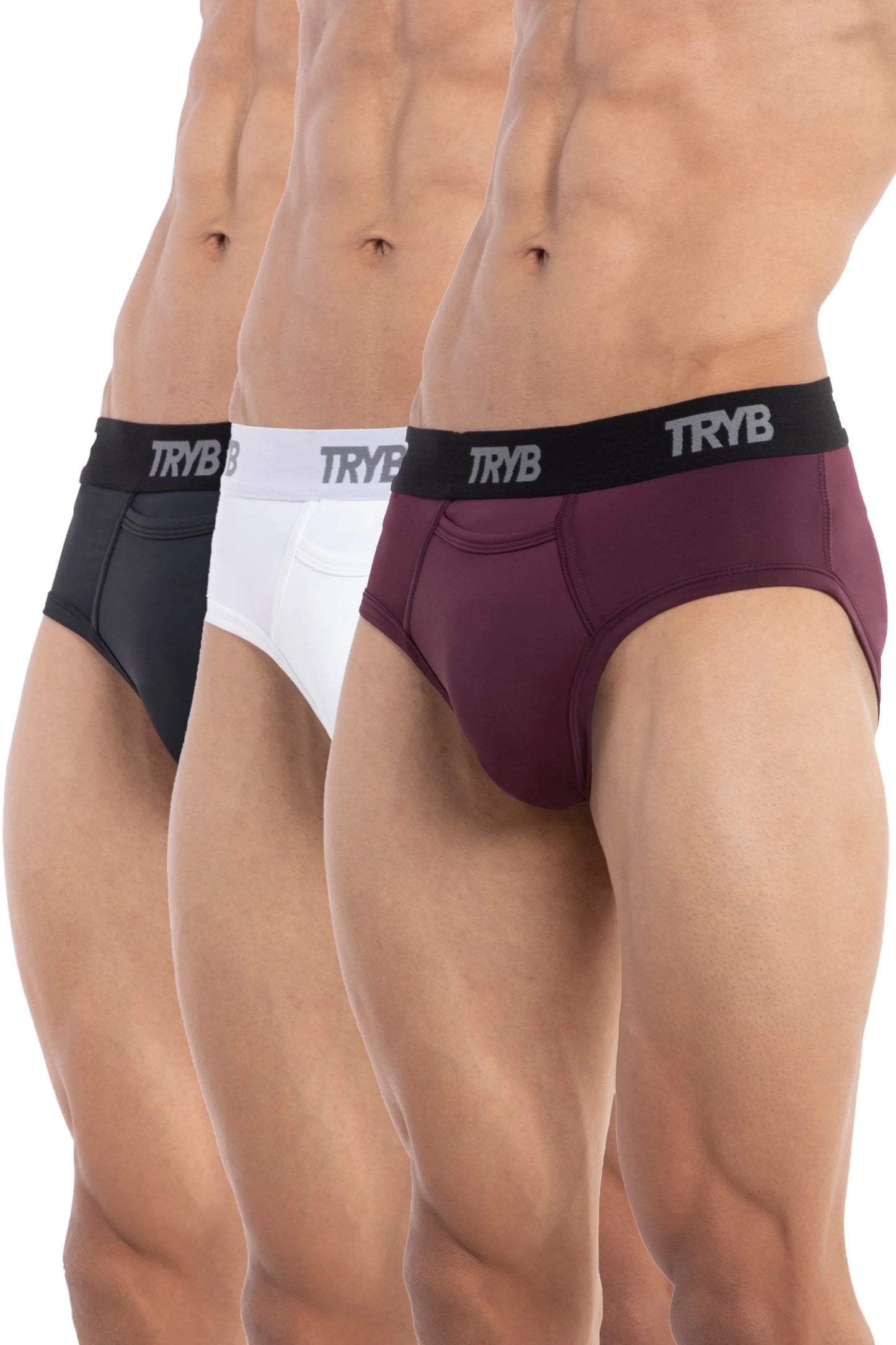 Trybwear ACTIV – Briefs (3 Pack) White Smoke - Grape Vine - Midnight Black / S