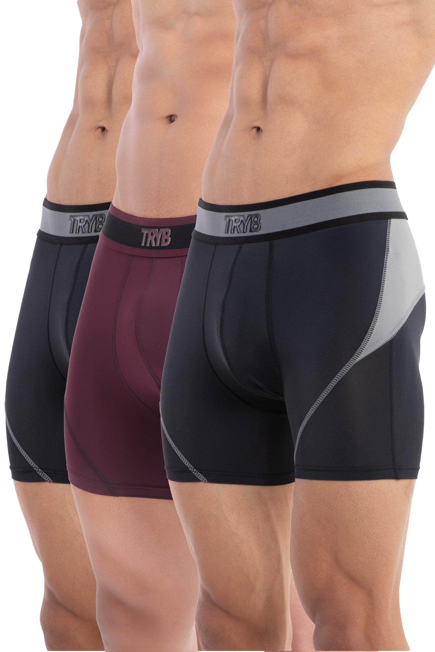Trybwear ACTIV-H Trunk (3 Pack) Midnight Black - Grape Vine - Midnight Black / S