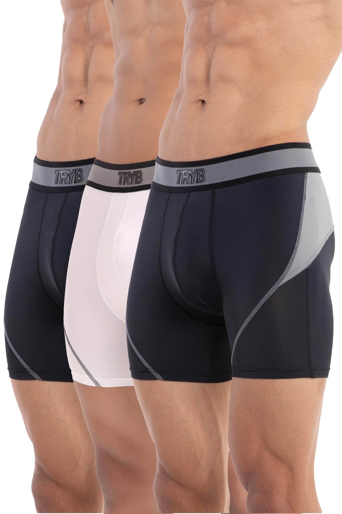 Trybwear ACTIV-H Trunk (3 Pack) Midnight Black - White Smoke - Midnight Black / S