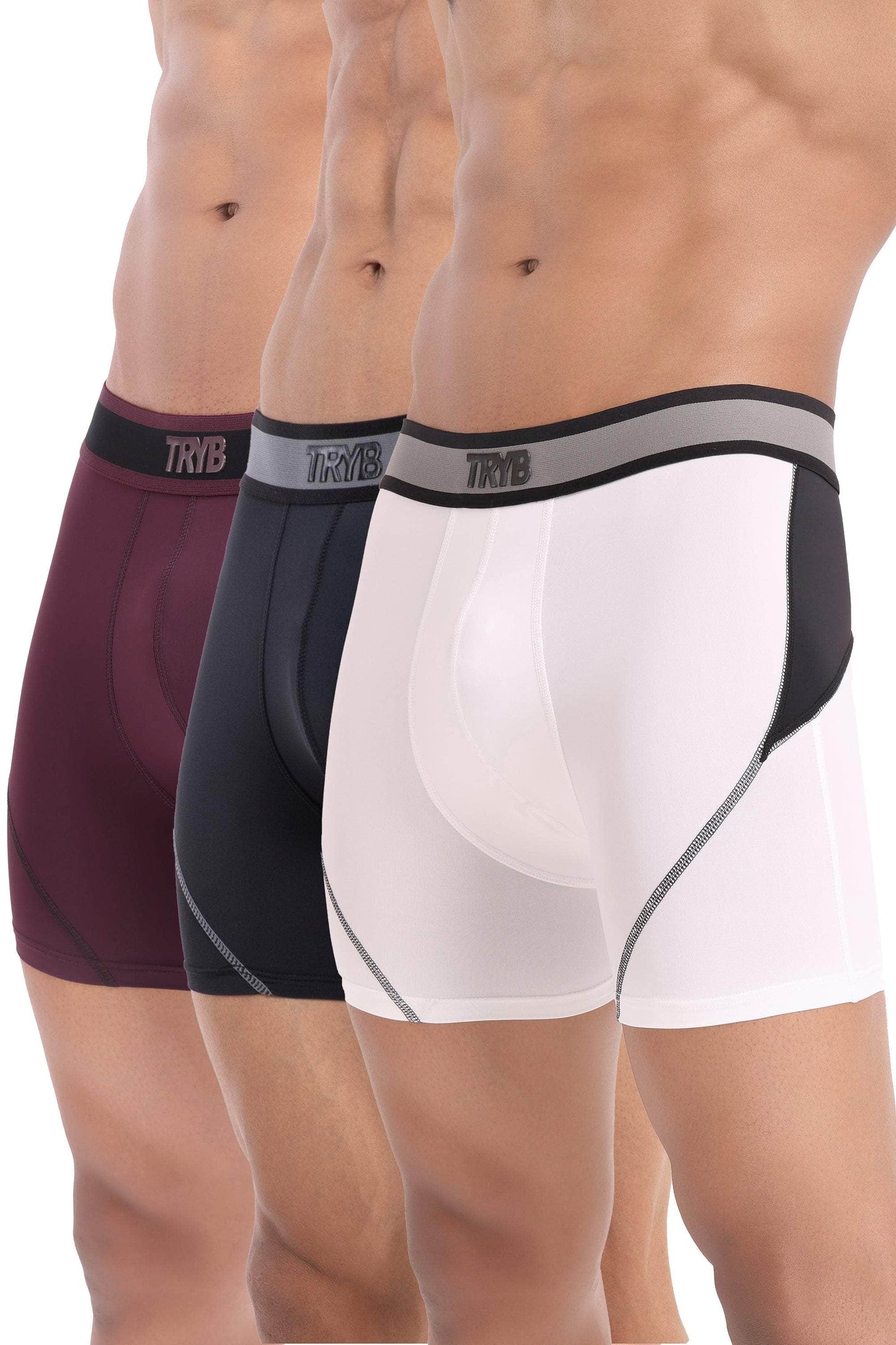 Trybwear ACTIV-H Trunk (3 Pack) White Smoke - Grape Vine - Midnight Black / S