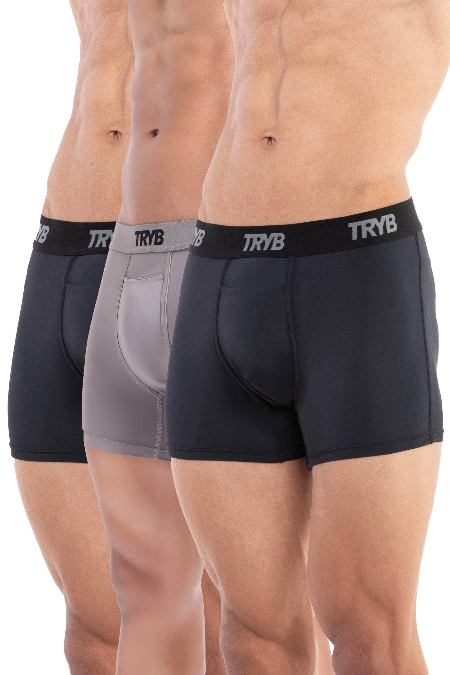 Trybwear ACTIV – Square Cut (3 Pack) Midnight Black - Concrete - Midnight Black / S