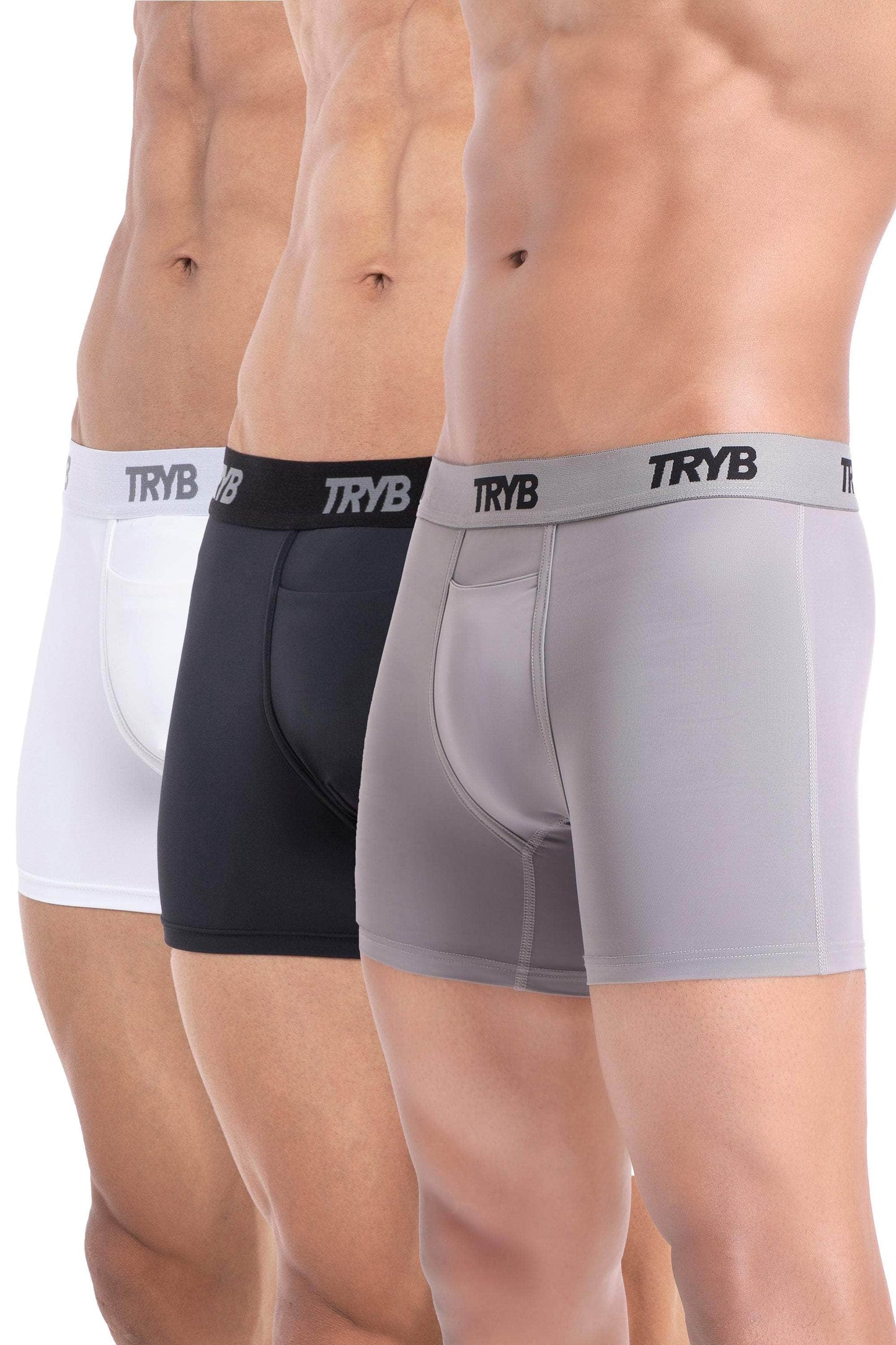 Trybwear ACTIV – Square Cut (3 Pack) Midnight Black - White Smoke - Concrete / S