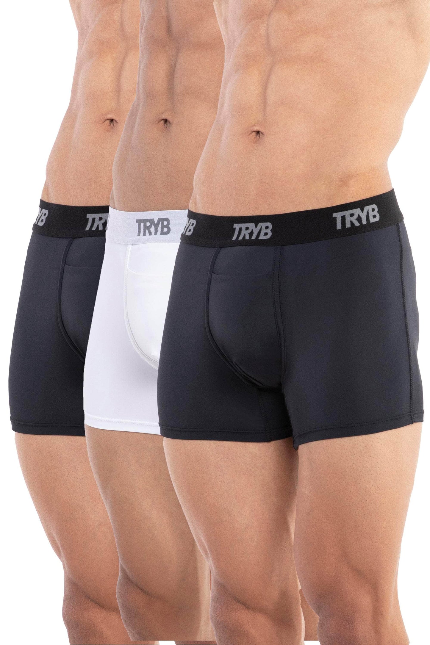 Trybwear ACTIV – Square Cut (3 Pack) Midnight Black - White Smoke - Midnight Black / S