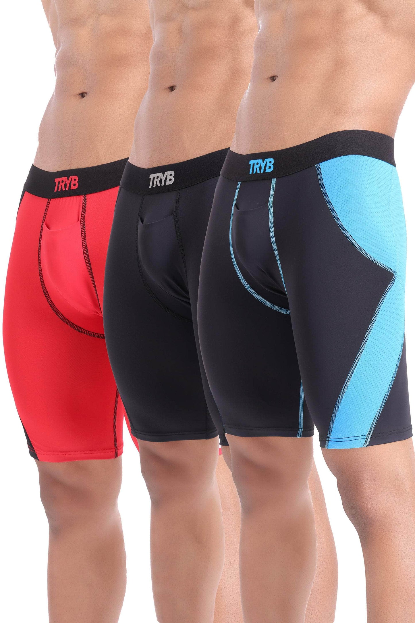 Trybwear Energizer (Compression) - 3 Pack All Black - Black Azure - Red Graphite / S