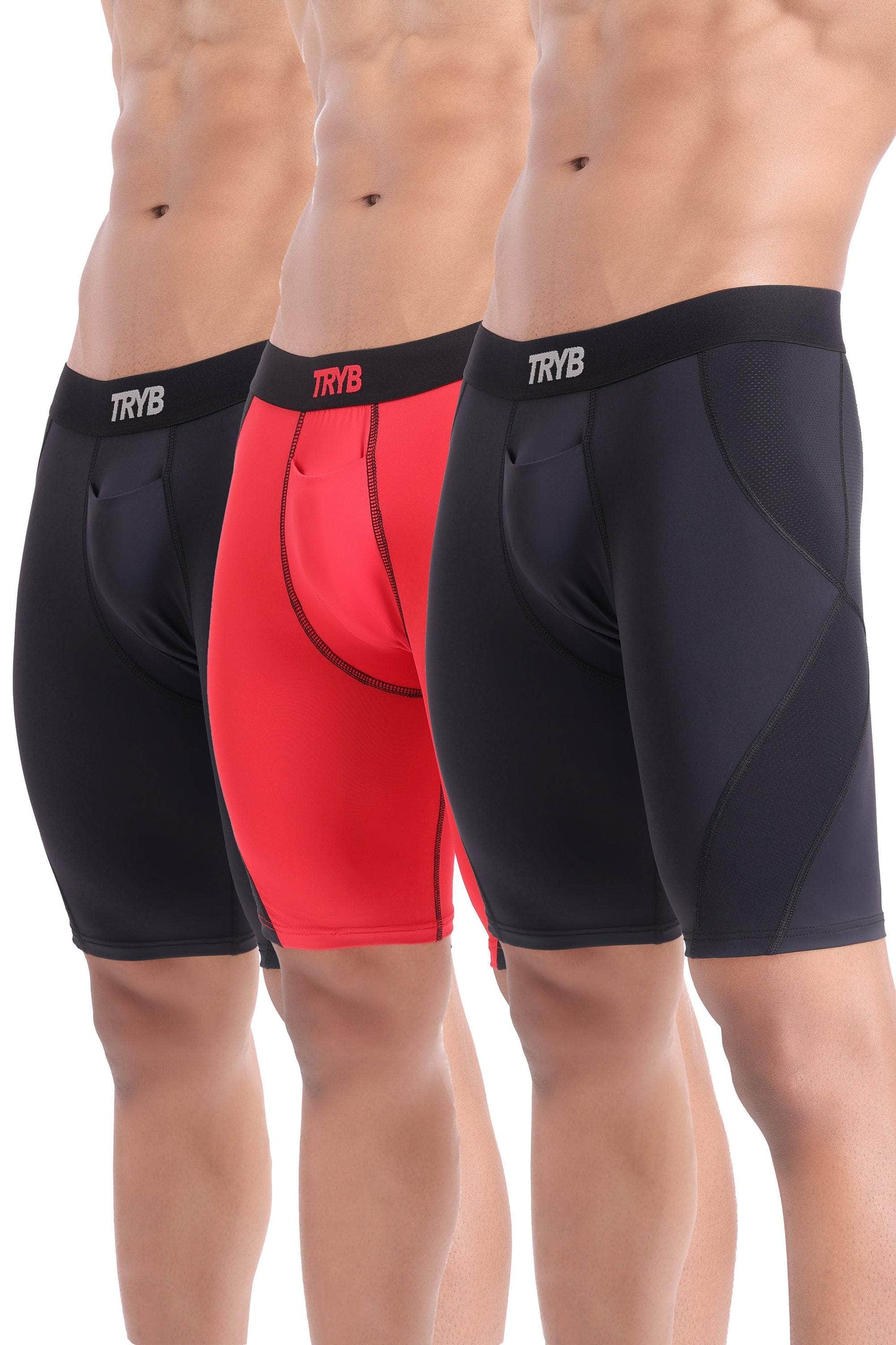 Trybwear Energizer (Compression) - 3 Pack All Black - Red Graphite - All Black / S